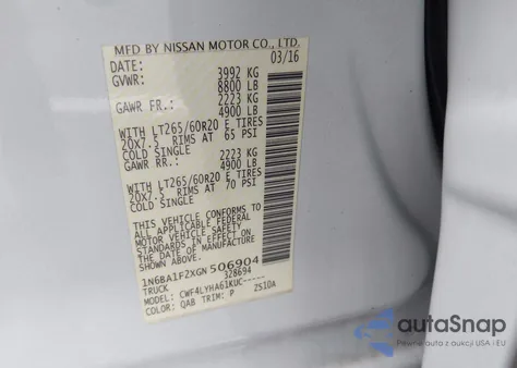 2016 Nissan Titan Xd Platinum Reserve Diesel from USA, damaged, VIN 1N6BA1F2XGN506904